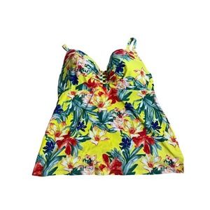 Cacique Yellow Floral Tankini Top with Red, Blue & Green Print